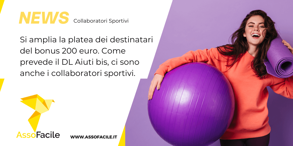 bonus 200 euro: contributo anche ai collaboratori sportivi