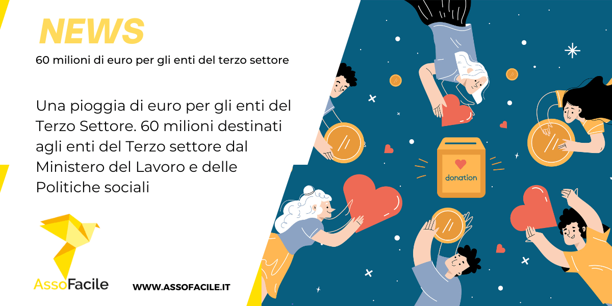 60 milioni di euro per gli enti del terzo settore